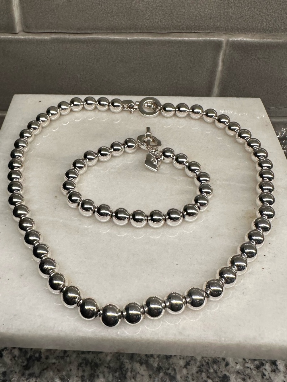 Ralph Lauren Silver Bead Ball Necklace & Bracelet
